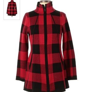 ❤️ Red Jacquard Plaid Zip Up Cardigan